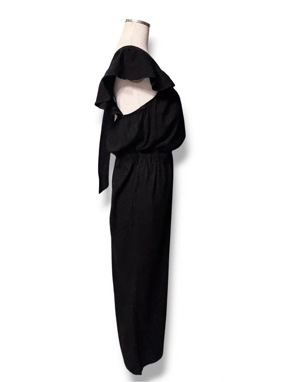 H&M Black Linen Blend Ruffle Strap Jumpsuit Size Medium